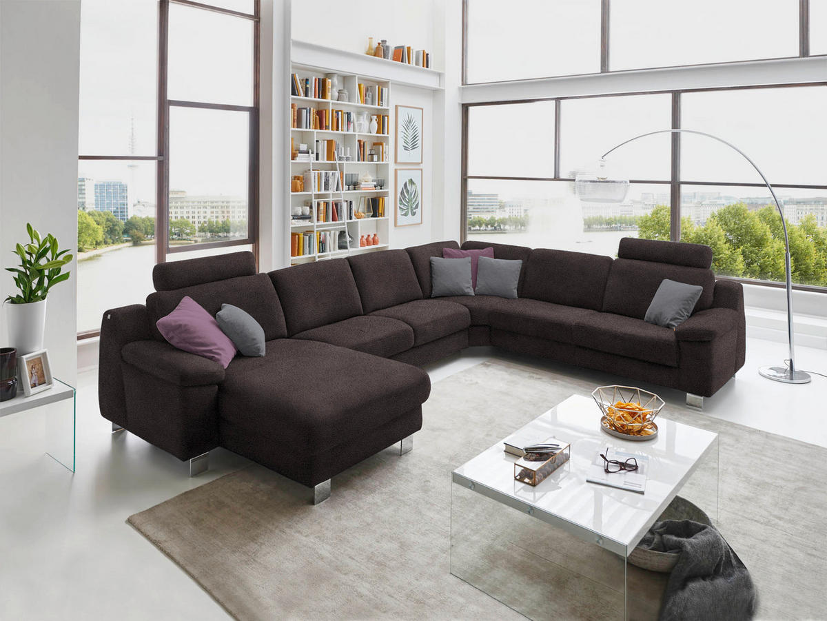 WOHNLANDSCHAFT in Mikrofaser Dunkelgrau  - Chromfarben/Dunkelgrau, Design, Textil/Metall (166/364/278cm) - Valdera