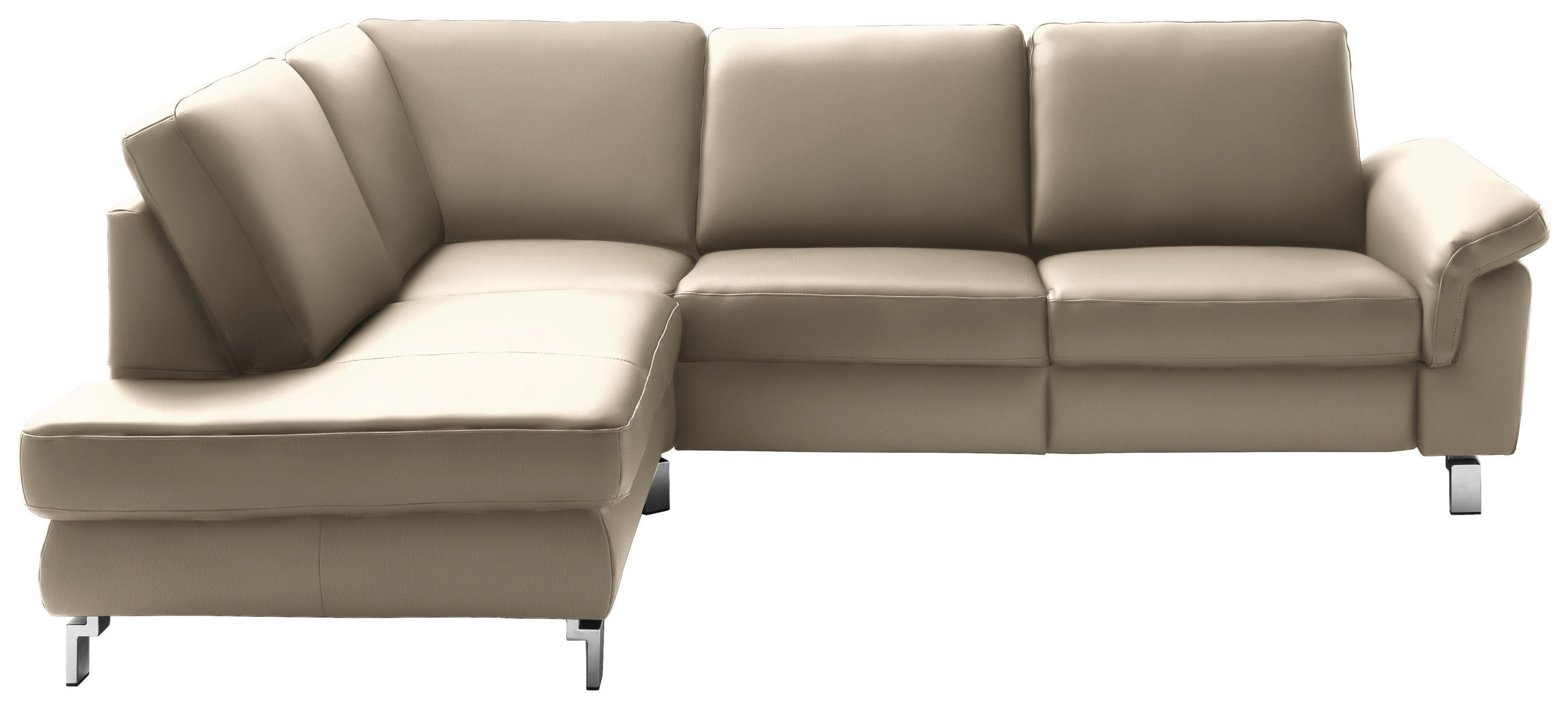 ECKSOFA in Echtleder Hellbraun  - Chromfarben/Hellbraun, Design, Leder/Metall (200/271cm) - Pure Home Lifestyle