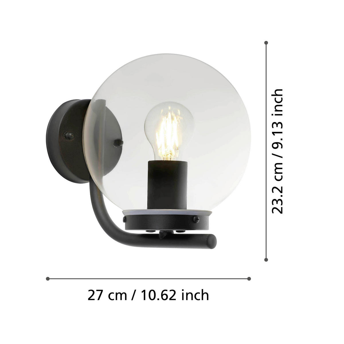 AUßENWANDLEUCHTE 20/23 cm  - Transparent/Schwarz, Design, Kunststoff/Metall (20/23cm) - Eglo