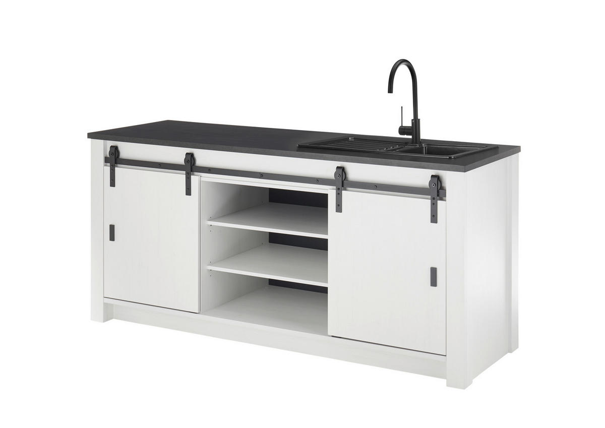 SPÜLENUNTERSCHRANK 201/93/64 cm  in Anthrazit, Weiß  - Anthrazit/Schwarz, Trend, Holzwerkstoff/Metall (201/93/64cm) - MID.YOU