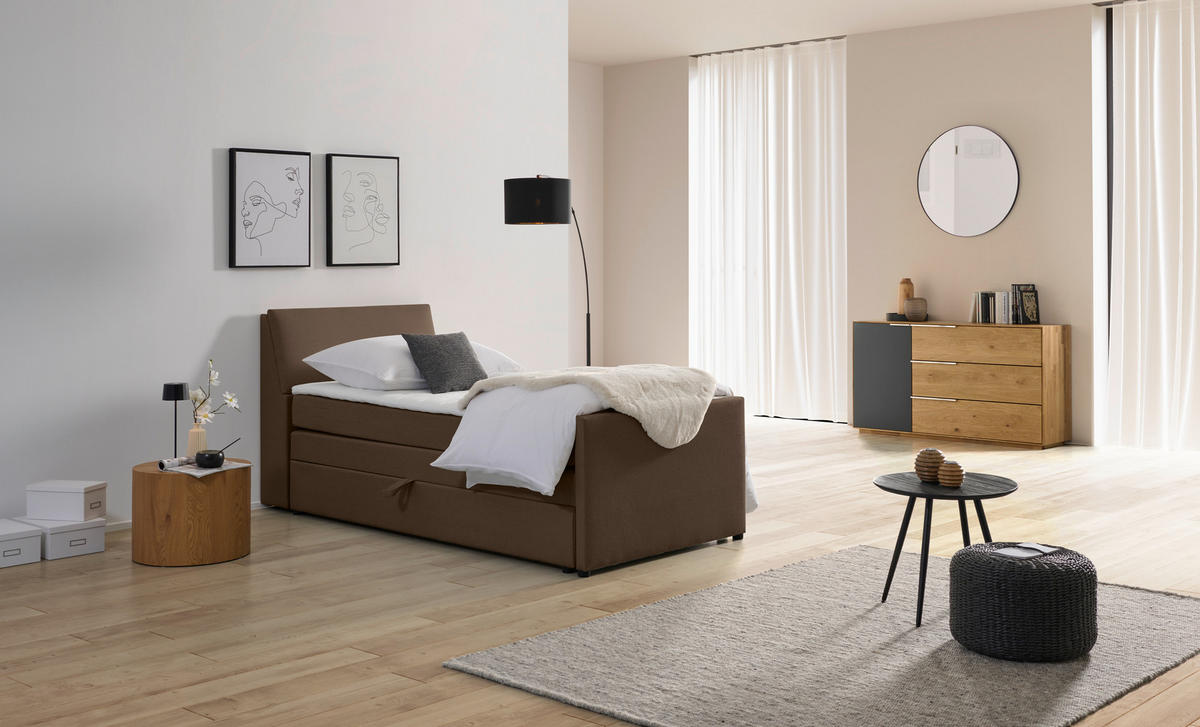 BOXSPRING-ÁGY 120/200 cm  barna  - barna/fekete, Modern, faalapú anyag/textil (120/200cm) - MID.YOU