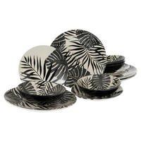 KOMBINOVANÁ SOUPRAVA, 12dílné, kamenina - bílá/černá, Basics, keramika - Creatable