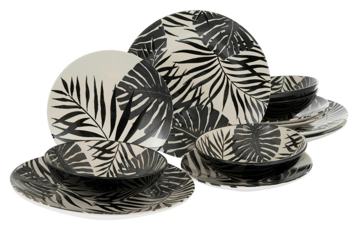 KOMBINOVANÁ SOUPRAVA, 12dílné, kamenina - bílá/černá, Basics, keramika - Creatable