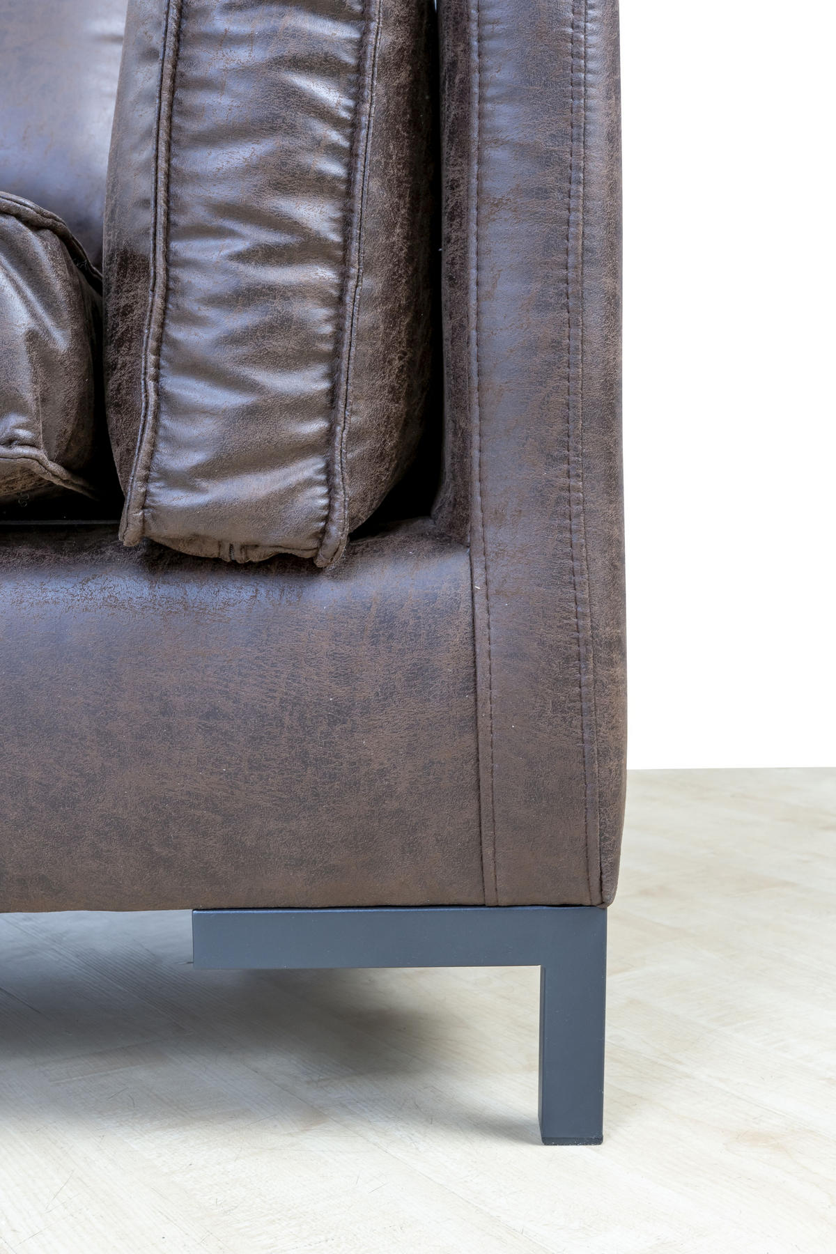 ECKSOFA in Lederlook Braun  - Schwarz/Braun, Design, Textil/Metall (295/160cm) - Livetastic