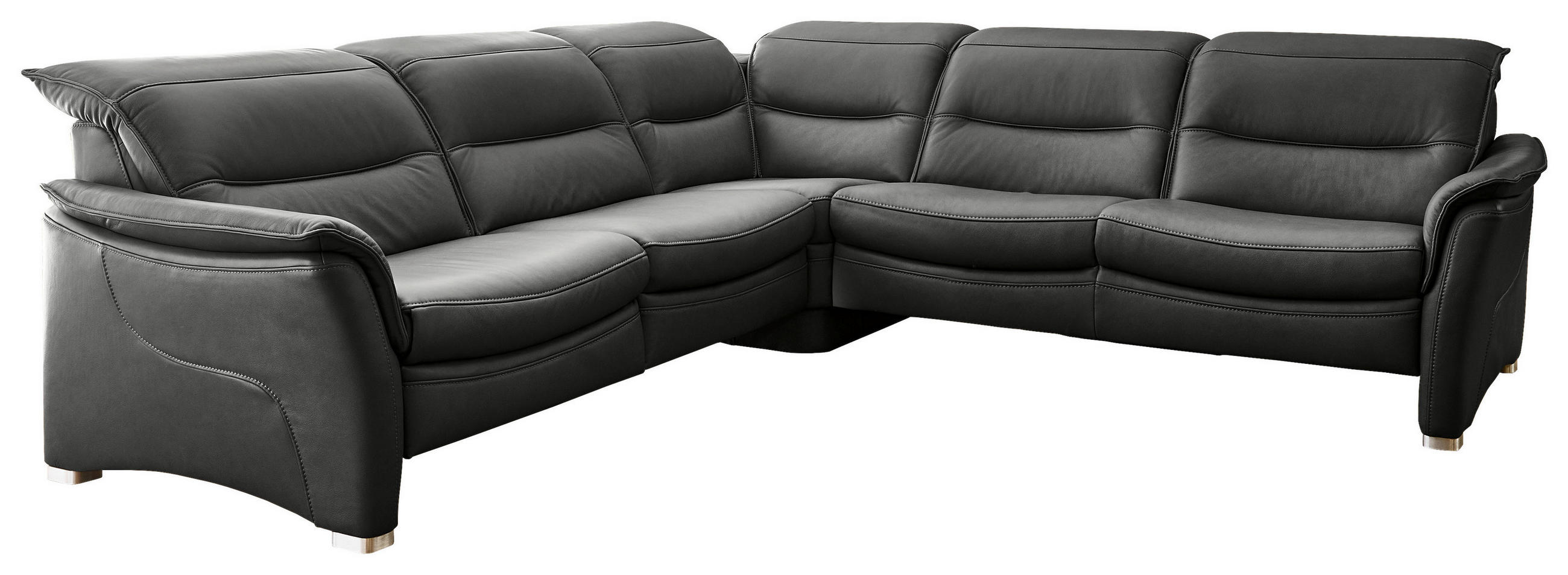 ECKSOFA in Echtleder Schwarz  - Alufarben/Schwarz, Design, Leder/Metall (277/277cm) - Valdera