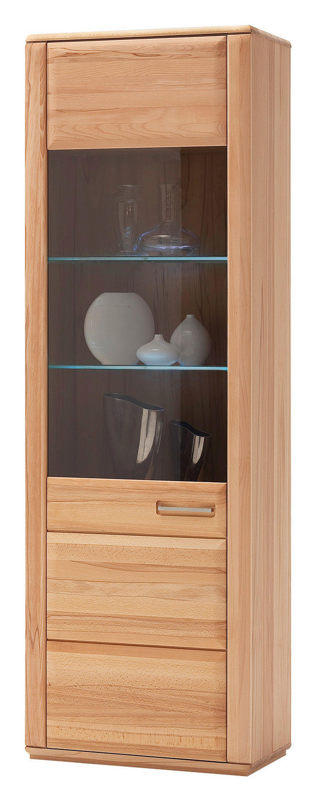 WOHNWAND La Paz  in Buchefarben  303/209/51 cm  - Silberfarben/Buchefarben, Design, Glas/Holz (303/209/51cm) - Livetastic