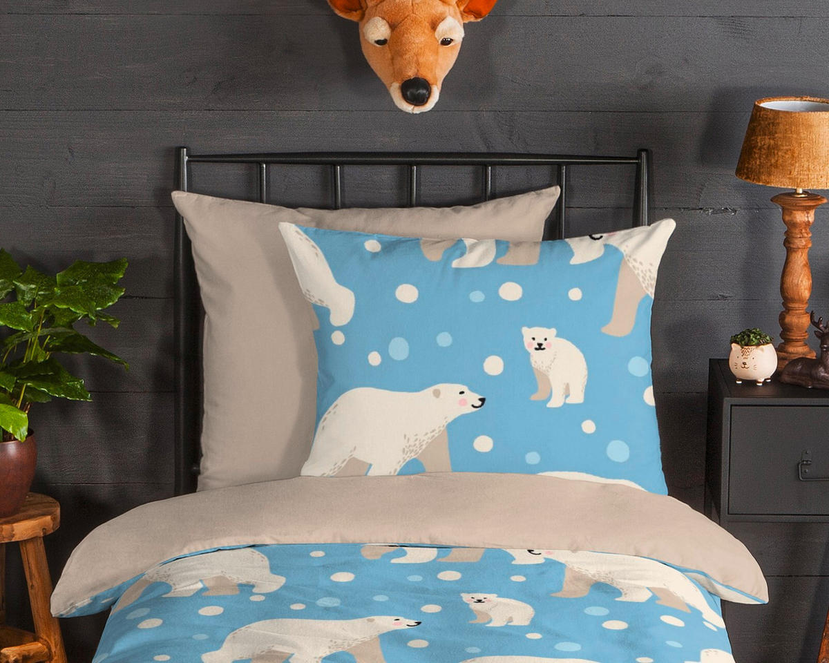 BETTWÄSCHE Good Morning Biber 140/200 cm  - Sandfarben/Blau, Textil (140/200cm)