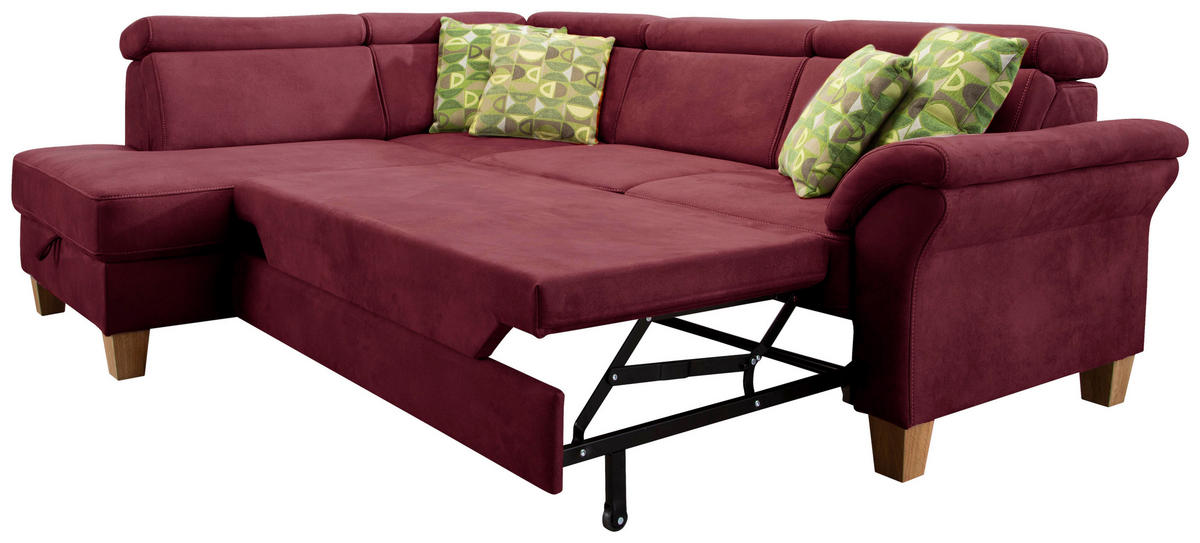 ECKSOFA in Mikrofaser Bordeaux  - Eichefarben/Bordeaux, Konventionell, Holz/Textil (194/245cm) - Sit & More