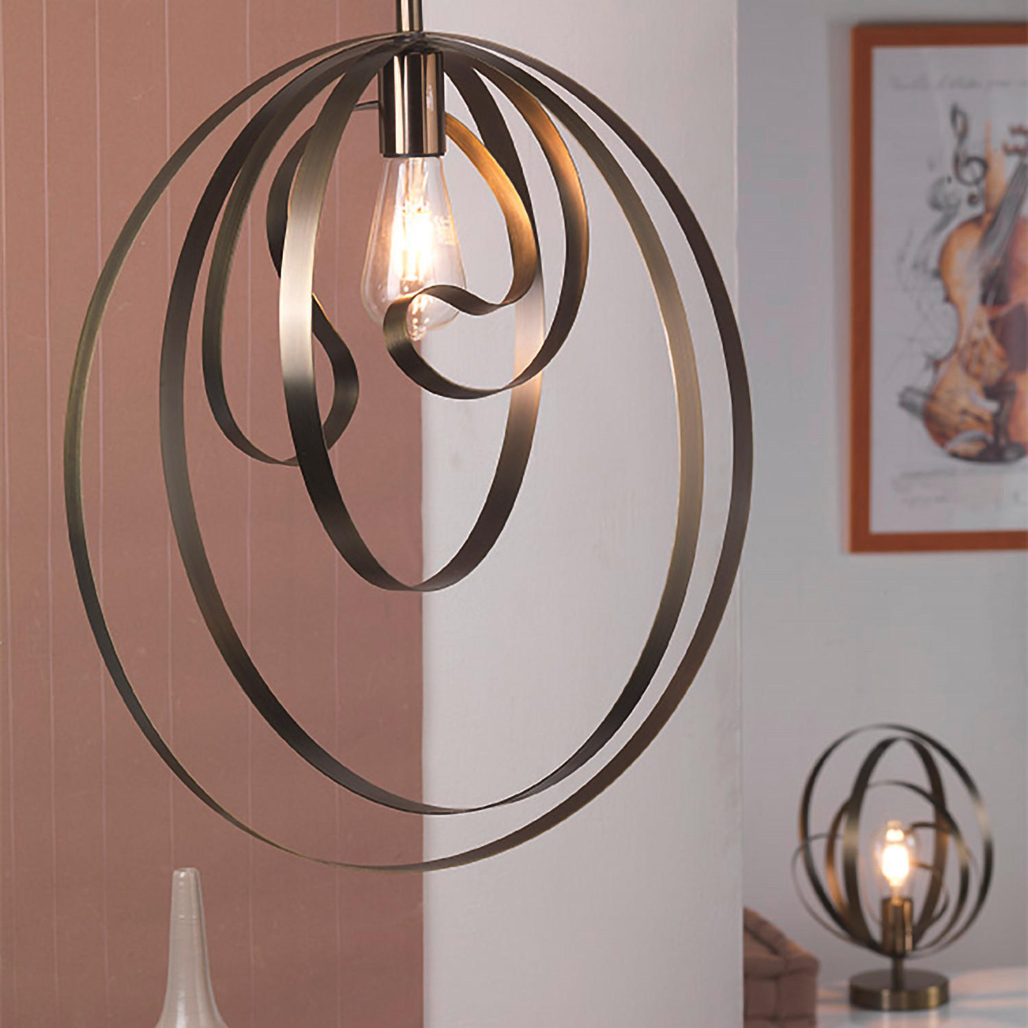 ZÁVESNÉ SVIETIDLO, 50/110 cm  - bronzová, Design, kov (50/110cm)