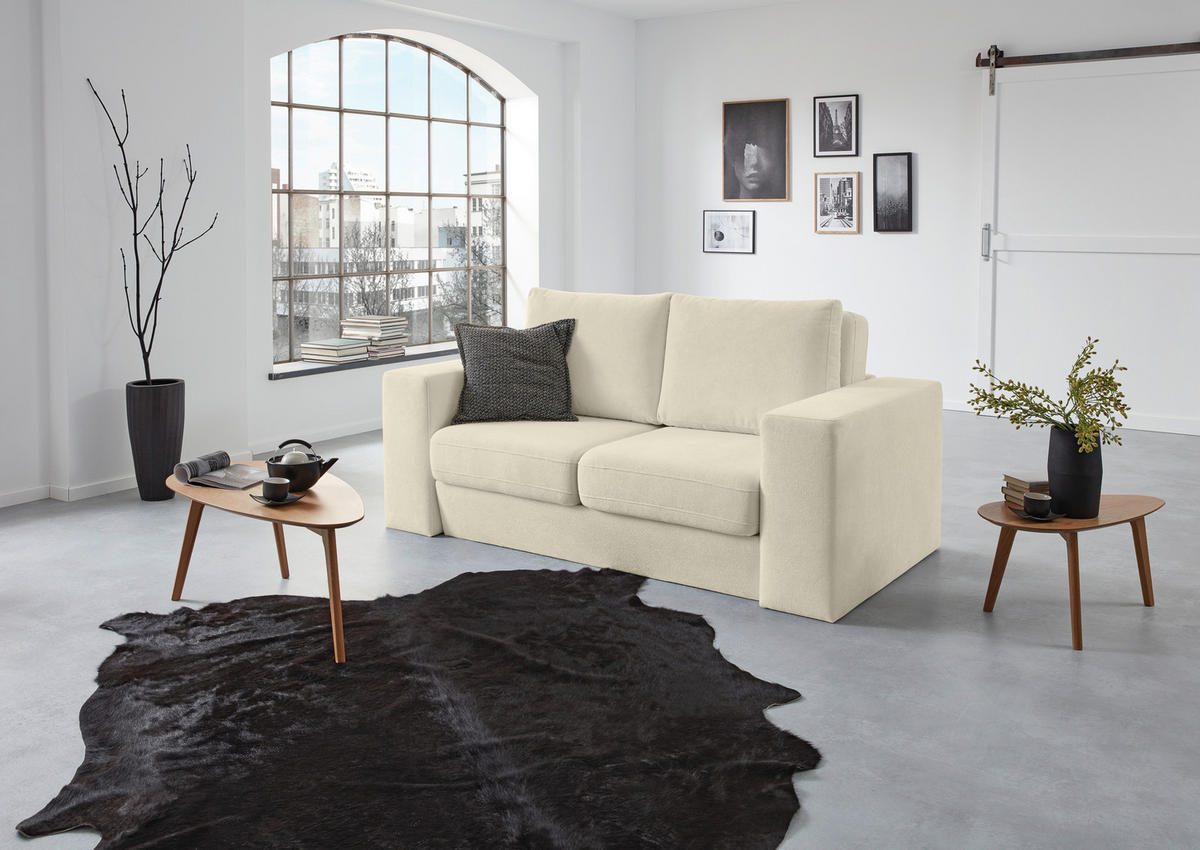 VIERSITZER-SOFA inkl. Hocker LOOKS V-1 Webstoff Creme  - Eichefarben/Creme, Design, Holz/Textil (252/96/107cm) - LOOKS by W.Joop