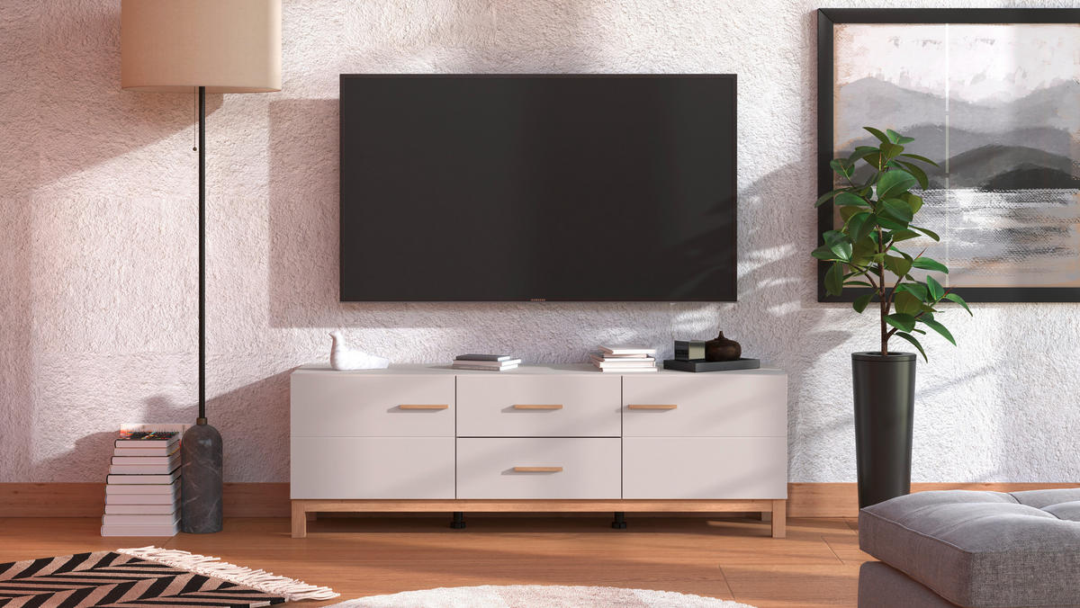 KOMODA POD TELEVIZI, kašmírová, dub artisan, 154/50,5/41,5 cm - kašmírová/dub artisan, Basics, kompozitní dřevo/plast (154/50,5/41,5cm) - Hom`in