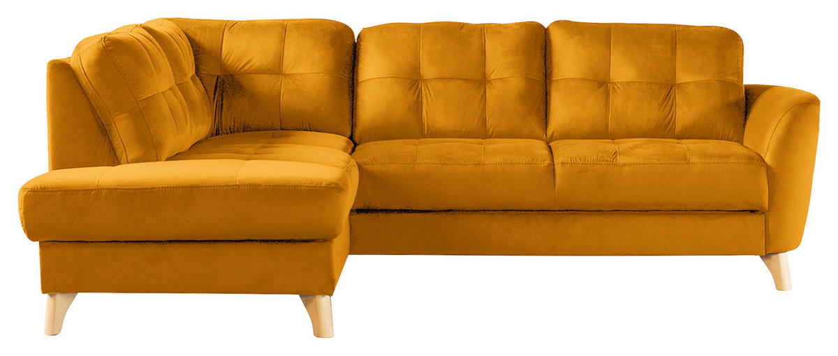 ECKSOFA Gelb Samt  - Gelb/Buchefarben, Design, Holz/Textil (190/236cm) - Livetastic