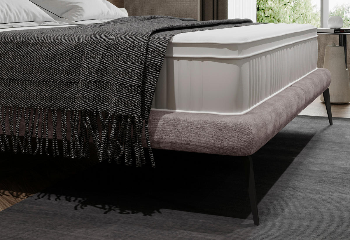 KÁRPITOZOTT ÁGY 180/200 cm  bézs  - bézs/fekete, Modern, textil/fém (180/200cm) - Livetastic