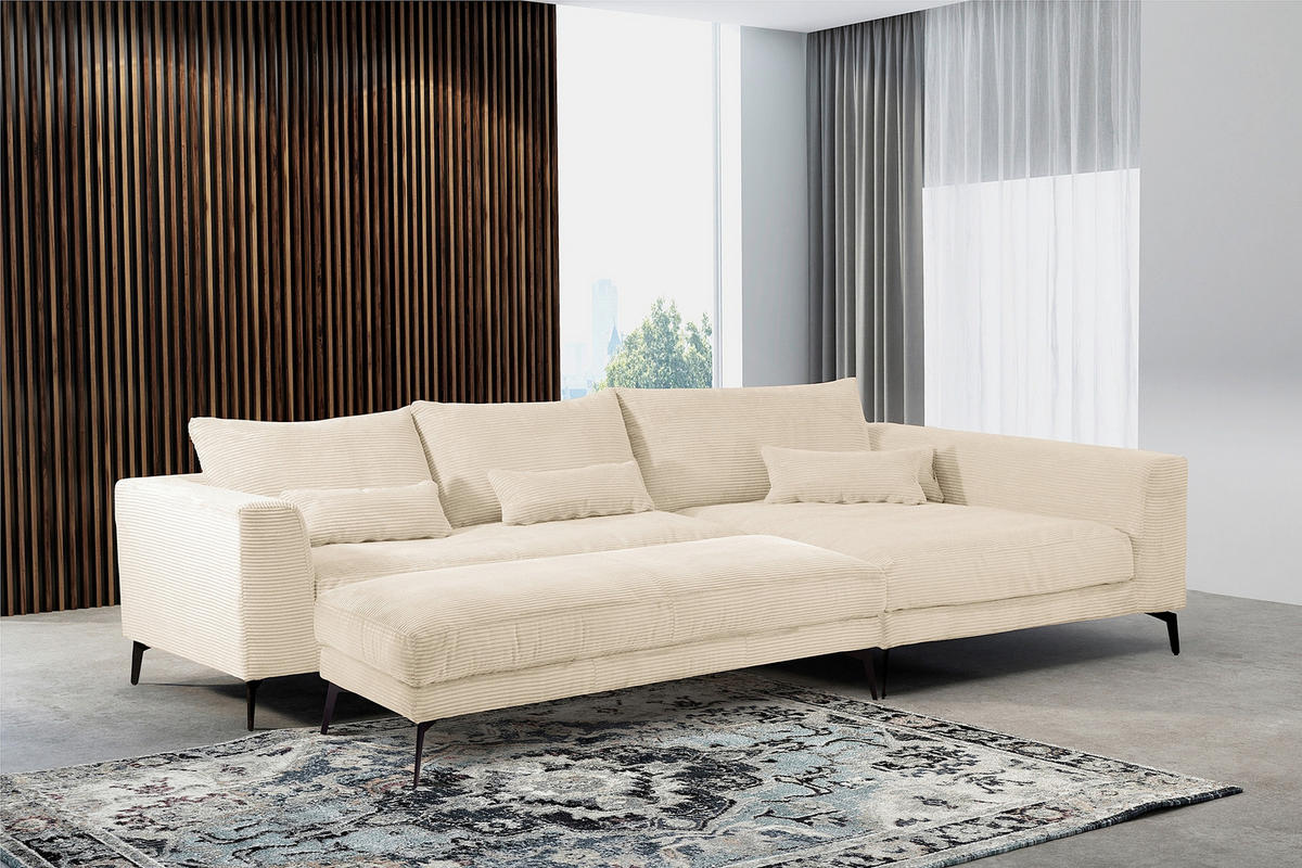 HOCKER BERLIN Cord Creme  - Creme/Schwarz, Design, Textil/Metall (163/46/62cm) - Livetastic