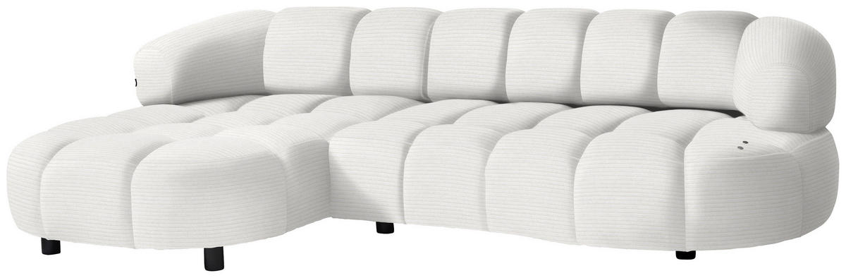 ECKSOFA in Cord, Velours Weiß  183/284 cm  - Schwarz/Weiß, Design, Holz/Textil (183/284cm) - Welnova