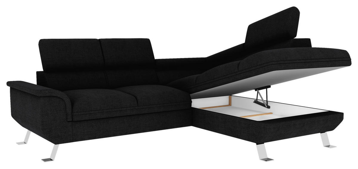 ECKSOFA in Struktur Schwarz  - Silberfarben/Schwarz, Konventionell, Textil/Metall (268/207cm) - MID.YOU