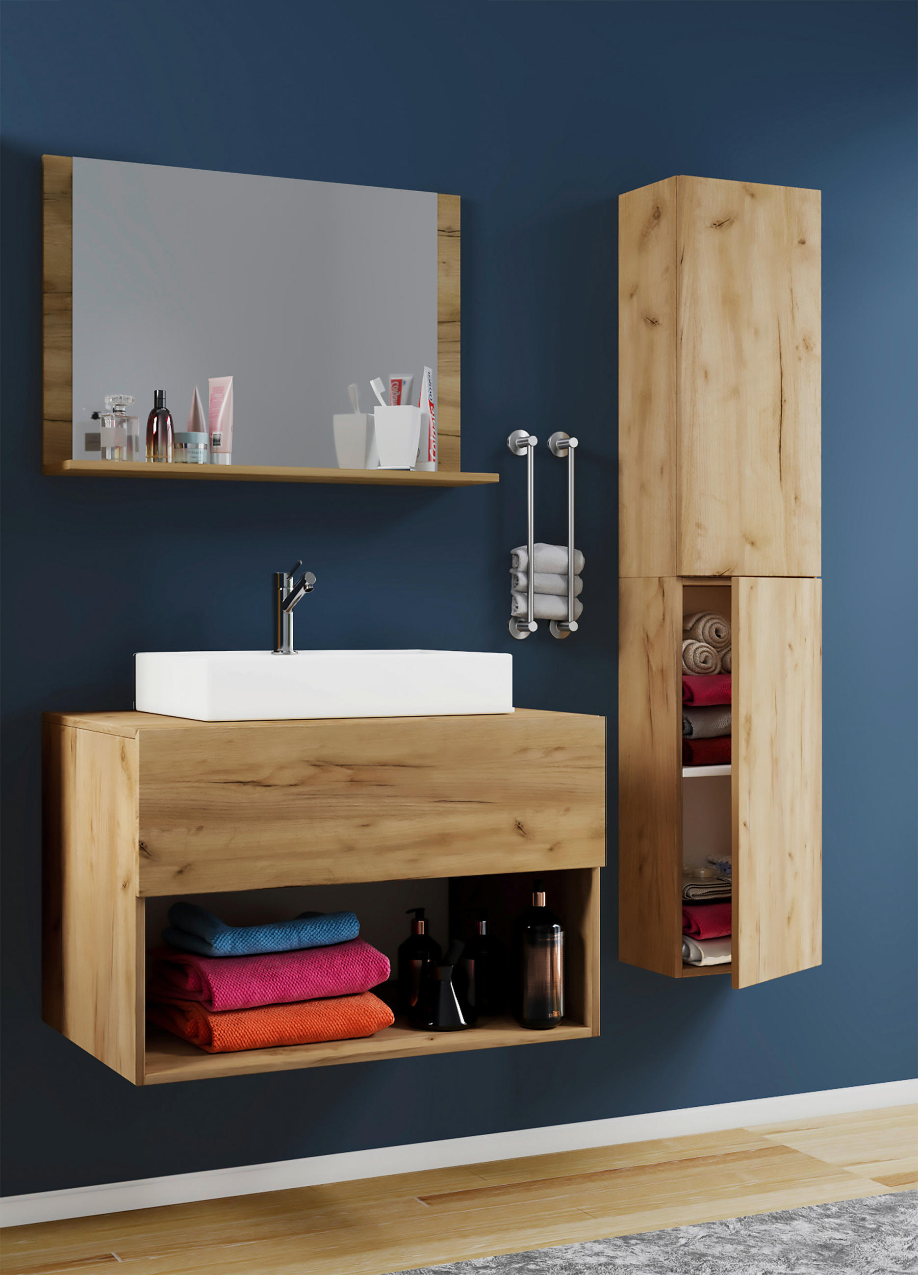 BADEZIMMER 4-teilig  in 113/64,2/51,4 cm  - Honigeiche/Weiss, Modern, Keramik/Holzwerkstoff (113/64,2/51,4cm) - MID.YOU