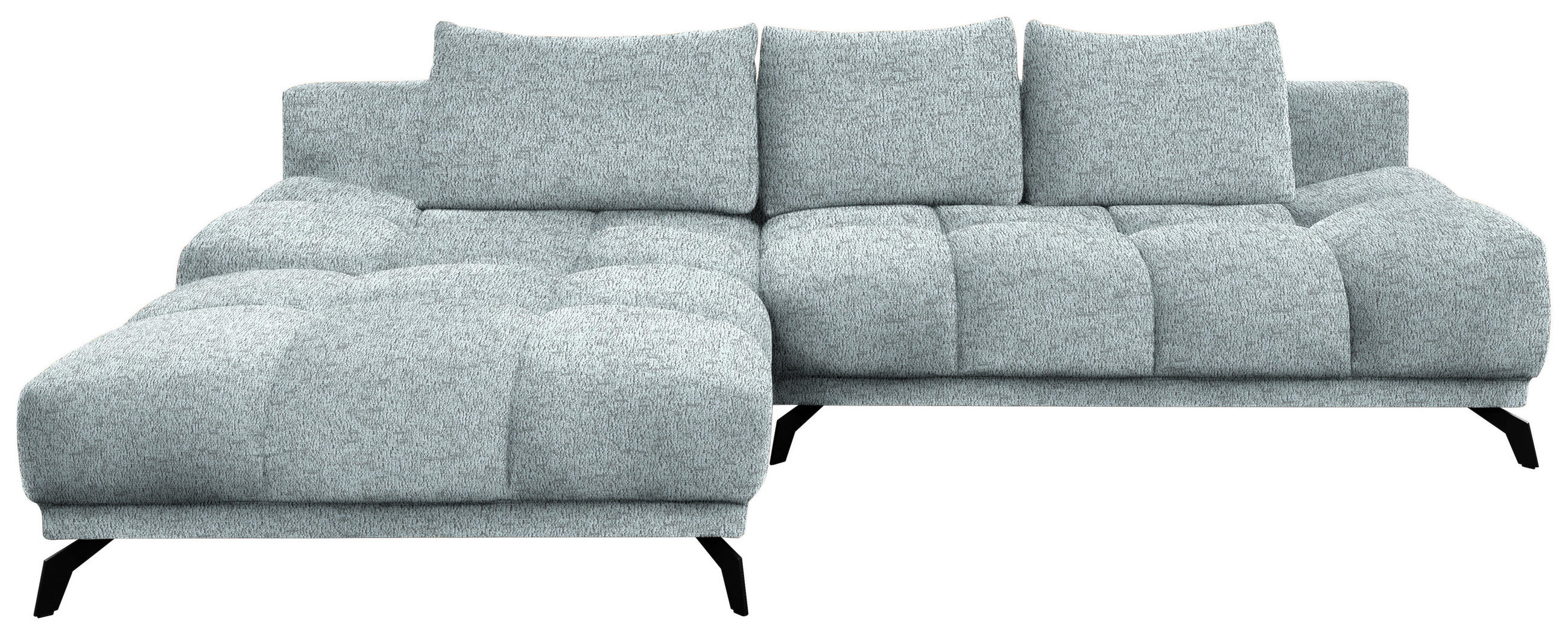 ECKSOFA Türkis Chenille Rückenkissen, Bettkasten, Schlaffunktion, Rücken echt  - Türkis/Schwarz, MODERN, Textil/Metall (182/290cm) - Hom`in