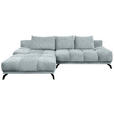 ECKSOFA Türkis Chenille Rückenkissen, Bettkasten, Schlaffunktion, Rücken echt  - Türkis/Schwarz, MODERN, Textil/Metall (182/290cm) - Hom`in