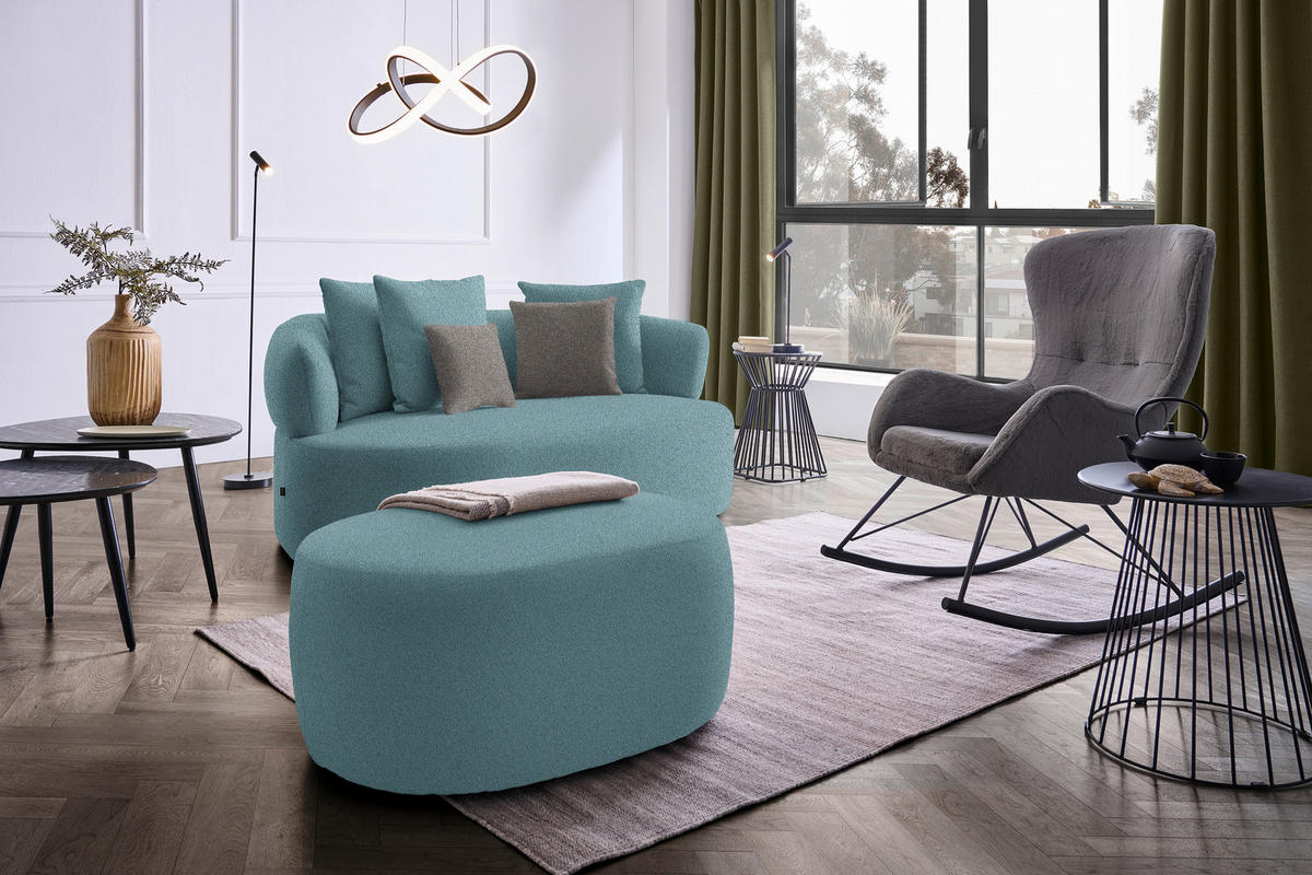 2-SITZER-SOFA in Plüsch Petrol  - Petrol/Schwarz, MODERN, Kunststoff/Textil (177/86/105cm) - Hom`in