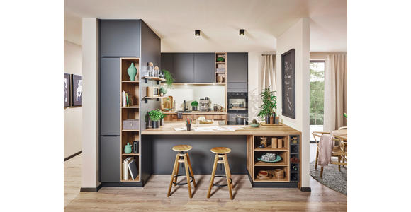 EINBAUKÜCHE   - Graphitfarben, Design, Holzwerkstoff - Xora