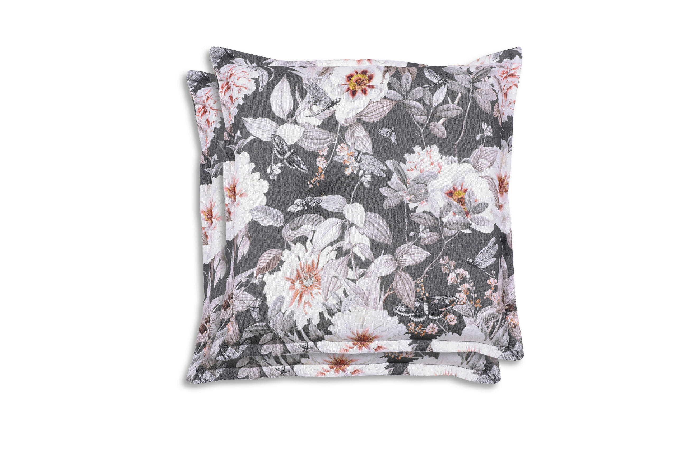 GARTENSITZKISSENSET in Anthrazit, Grau, Weiß Blume  - Anthrazit/Weiß, Basics, Textil (50/9/50cm)