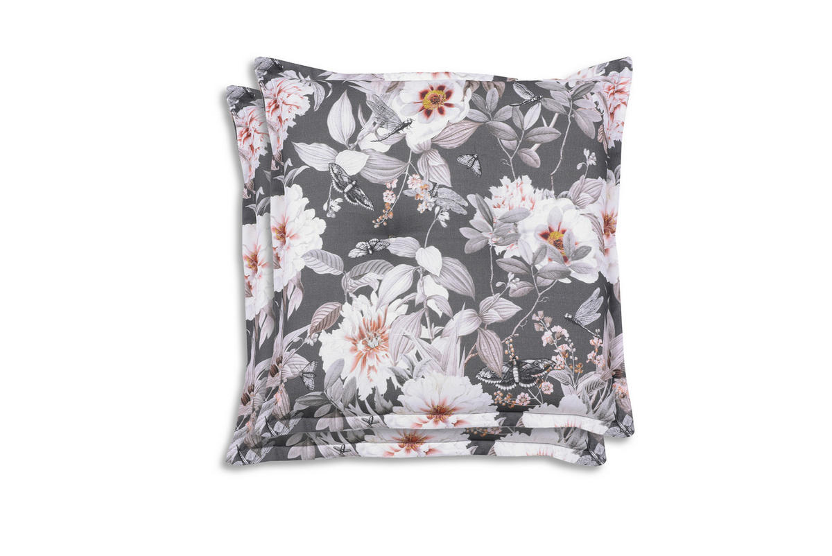 GARTENSITZKISSENSET in Anthrazit, Grau, Weiß Blume  - Anthrazit/Weiß, Basics, Textil (50/9/50cm)