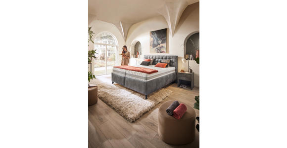 POLSTERBETT 180/200 cm,  in Grau, Bettkasten, Lattenroste, Matratzen, H2 + H3 = mittel + fest  - Schwarz/Weiß, Design, Holz/Textil (180/200cm) - Voleo