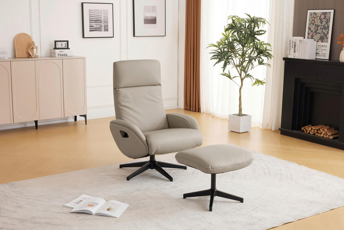 SET SCAUNE DE RELAXARE in textil, piele taupe  - taupe/negru, Design, metal/textil (77/107/75cm) - Livetastic