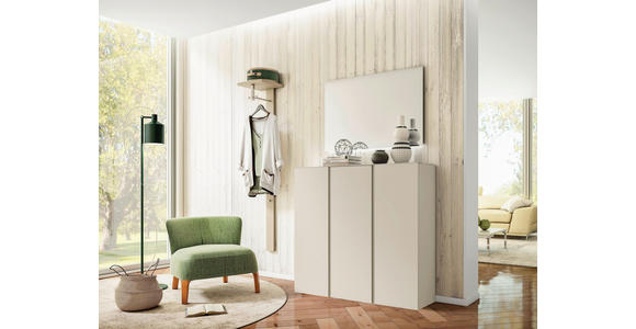 SCHUHSCHRANK Gardasee  in 120/110/33 cm  - Sandfarben, Design, Glas/Holzwerkstoff (120/110/33cm) - Moderano