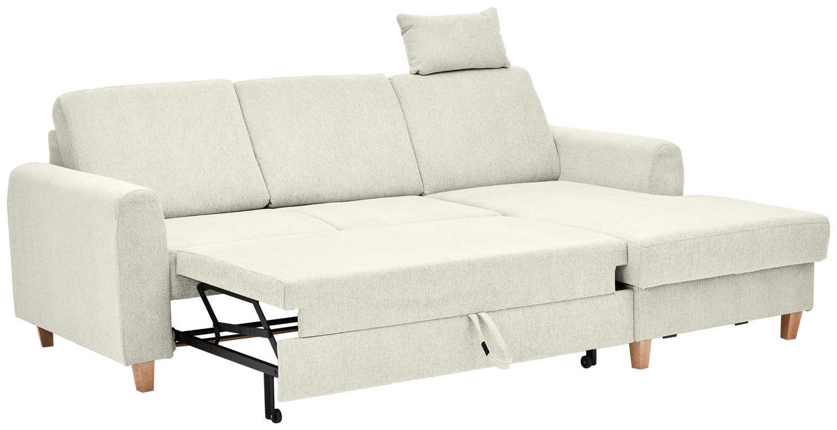 ECKSOFA Creme Flachgewebe  - Buchefarben/Creme, KONVENTIONELL, Holz/Textil (241/166cm) - Carryhome