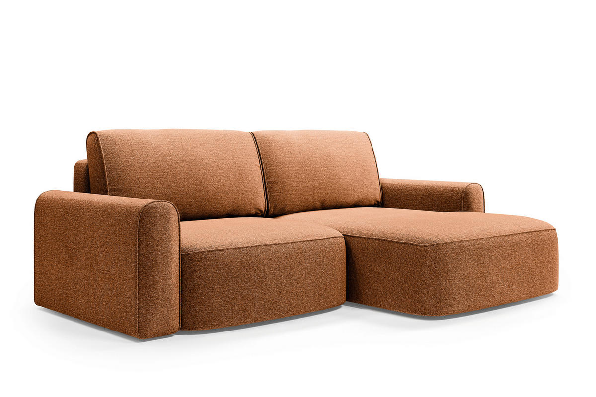 ECKSOFA PIEMONTE in Chenille Terracotta  - Terracotta/Schwarz, MODERN, Holz/Holzwerkstoff (250/92cm) - Livetastic