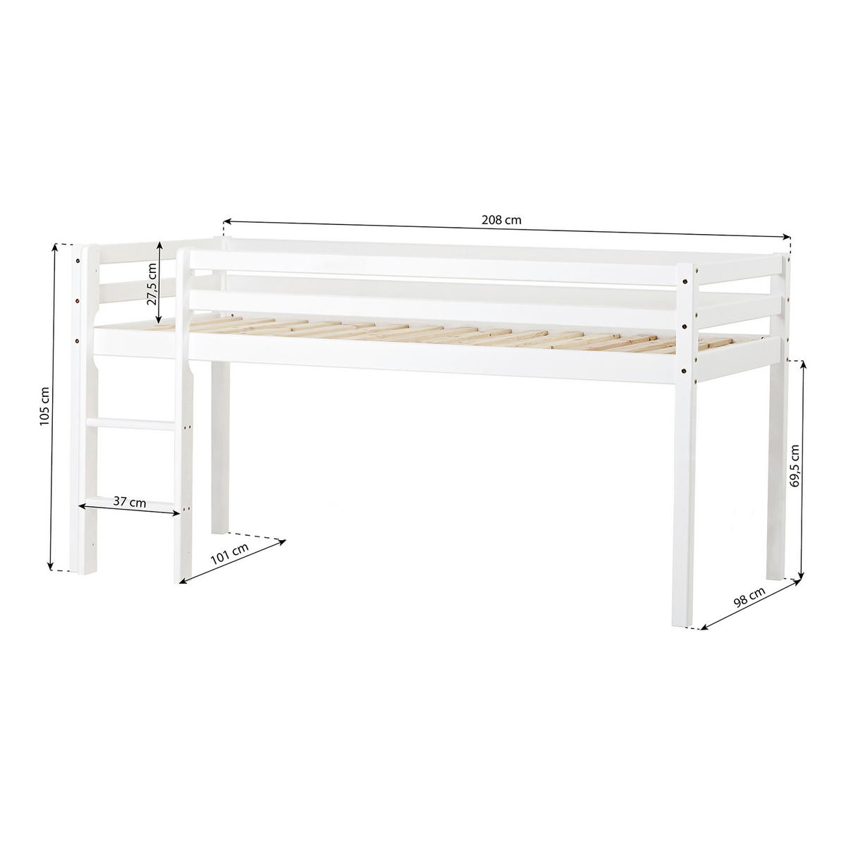 HOCHBETT 90/200 cm Weiß Weiß  - Weiß, MODERN, Holz (90/200cm) - MID.YOU