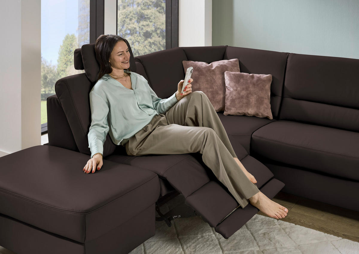 ECKSOFA  in Echtleder Mokka  249/290 cm  - Schwarz/Mokka, KONVENTIONELL, Leder/Metall (249/290cm) - Beldomo Premium