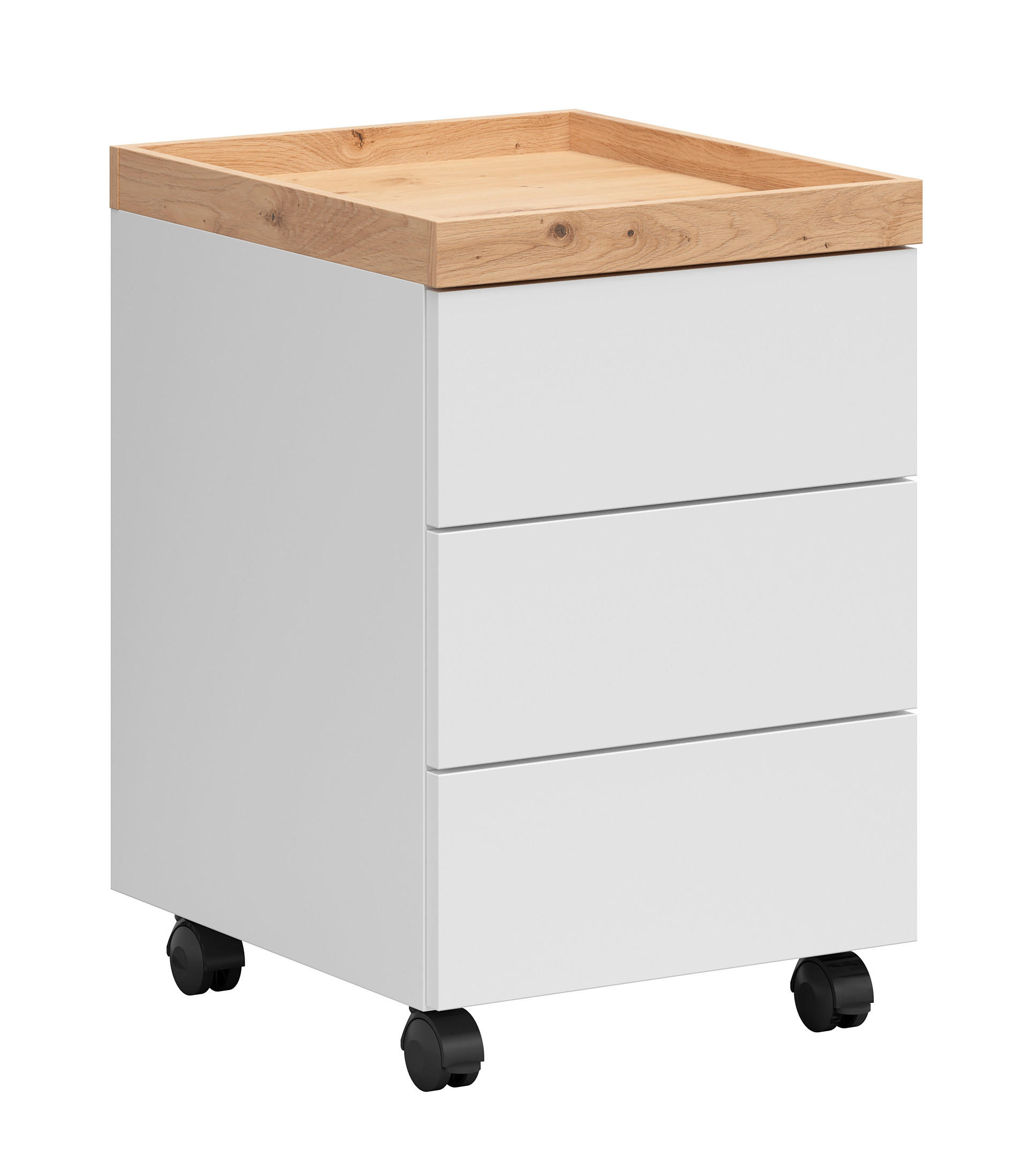 ROLLCONTAINER Weiß, Eiche Artisan  - Weiß/Eiche Artisan, KONVENTIONELL, Holzwerkstoff/Kunststoff (40/61/46cm) - Novel
