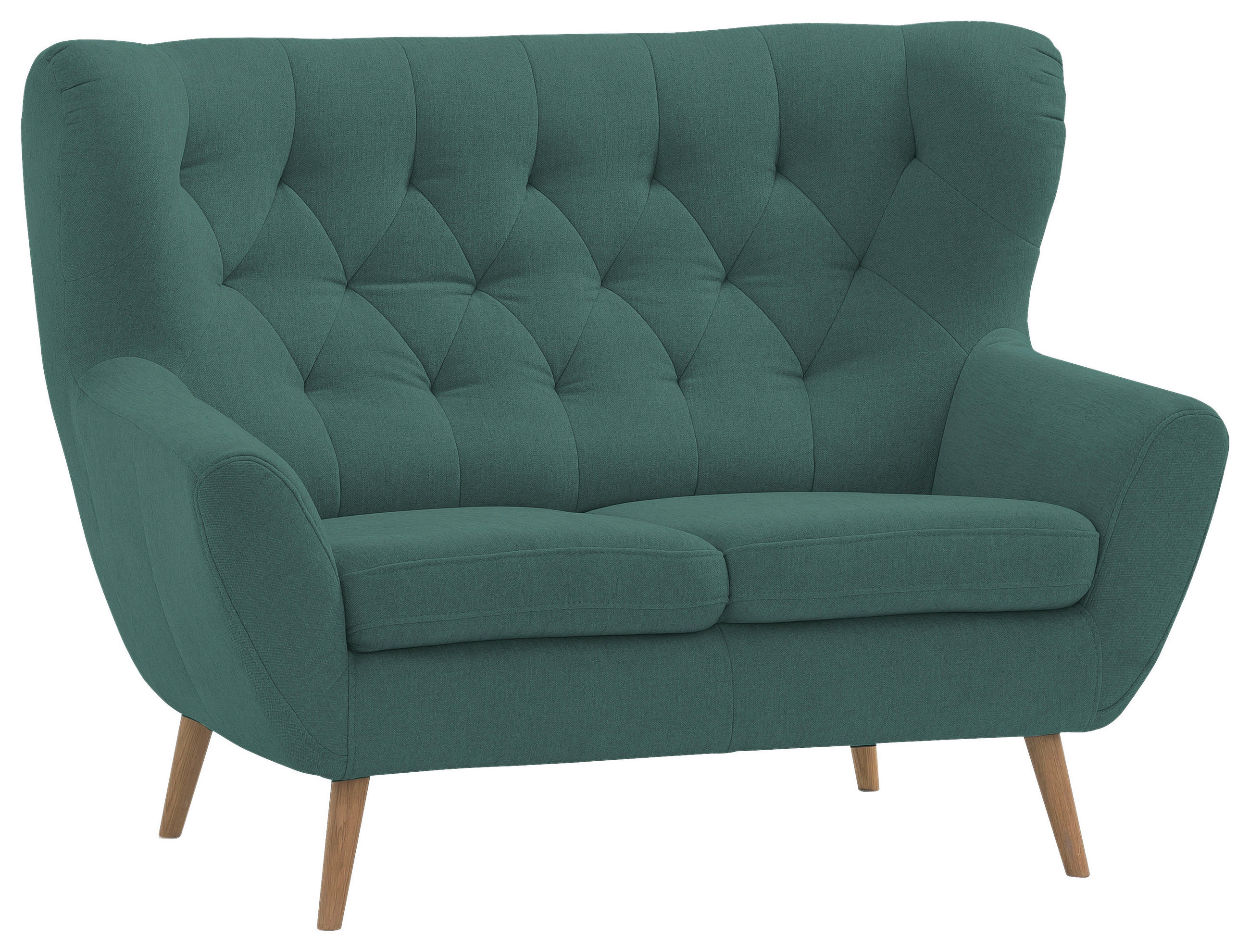 2-SITZER-SOFA Flachgewebe Petrol  - Eichefarben/Beige, Design, Holz/Textil (138/104/92cm) - Stylife
