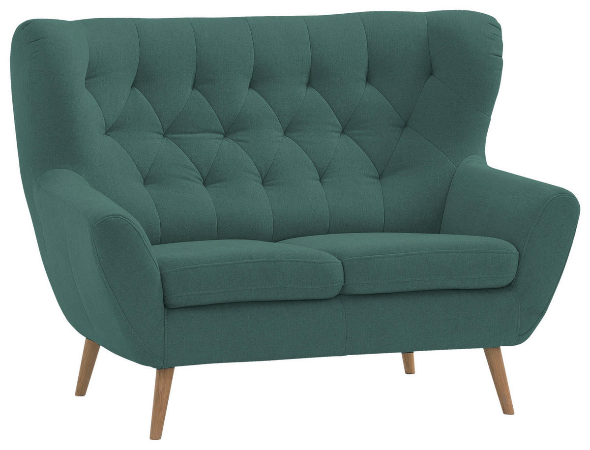 2-SITZER-SOFA in Flachgewebe Petrol  - Eichefarben/Beige, Design, Holz/Holzwerkstoff (138/104/92cm) - Stylife