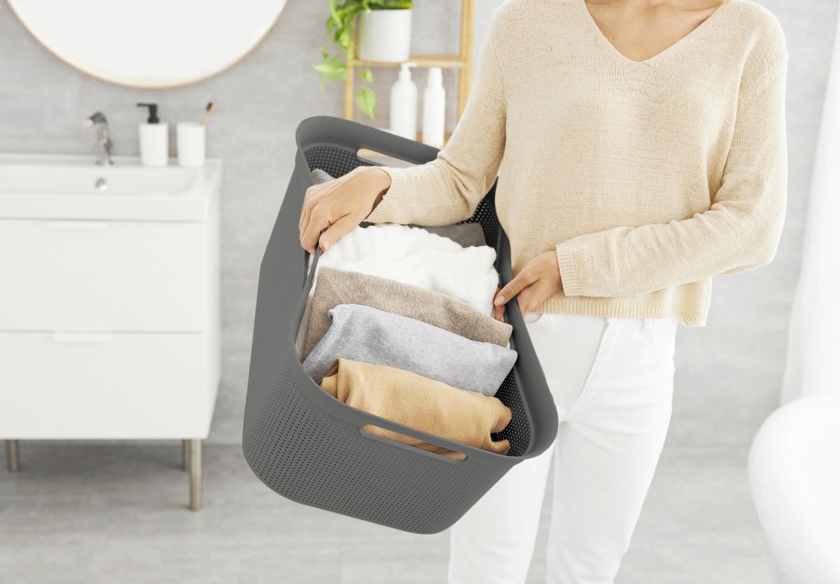 WÄSCHEKORB - Schwarz, KONVENTIONELL, Kunststoff (39,6/23.2/59,6cm) - Rotho