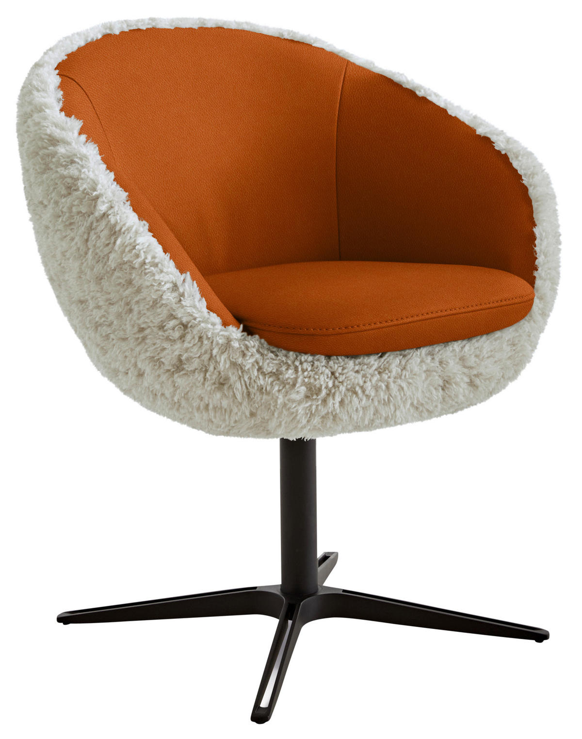 ARMLEHNSTUHL  Beinauswahl, Lederauswahl, Stoffauswahl, Sitzfläche 360° drehbar Hochflor Kombination Echtleder/Stoff  - Cognac/Beige, Design, Leder/Textil (65/81/61cm) - Koinor