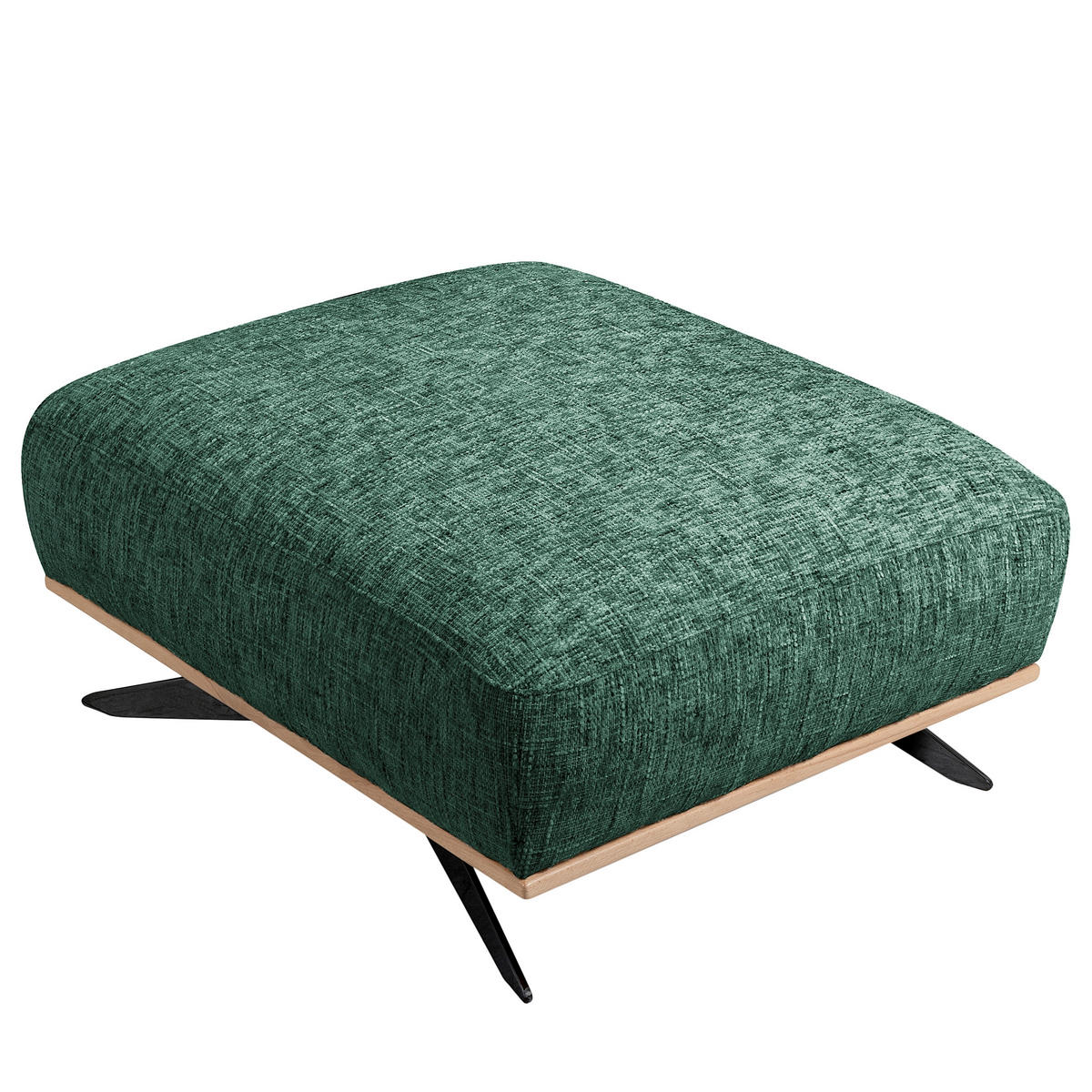 HOCKER PORTLAND Struktur Grün  - Schwarz/Naturfarben, Design, Holz/Textil (95/46/80cm) - Livetastic