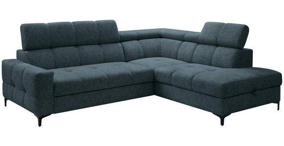 ECKSOFA in Struktur Blau  - Blau/Schwarz, MODERN, Textil/Metall (254/212cm) - Carryhome