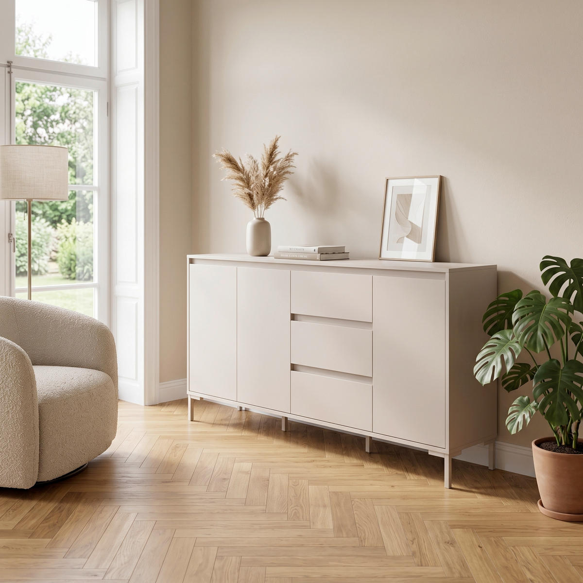 SIDEBOARD Korsika 170/87/40 cm 3 Schublade(n)  - Kaschmir, Design, Holzwerkstoff/Metall (170/87/40cm) - MID.YOU