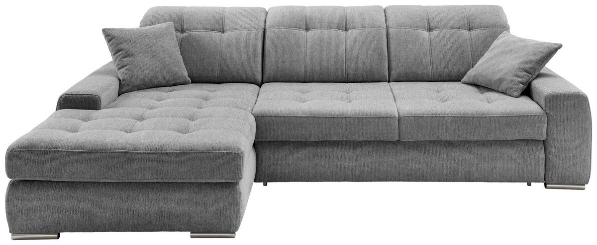 ECKSOFA FRIDO Dunkelgrau Chenille Bettkasten, Schlaffunktion, Kopfteilverstellung, Sitztiefenverstellung  - Chromfarben/Dunkelgrau, KONVENTIONELL, Textil/Metall (186/283cm) - Livetastic