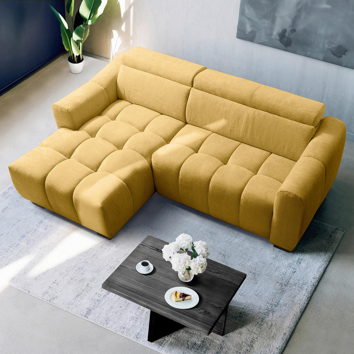 ECKSOFA  Webstoff Senfgelb  - Senfgelb/Schwarz, Design, Kunststoff/Textil (177/274cm) - Livetastic