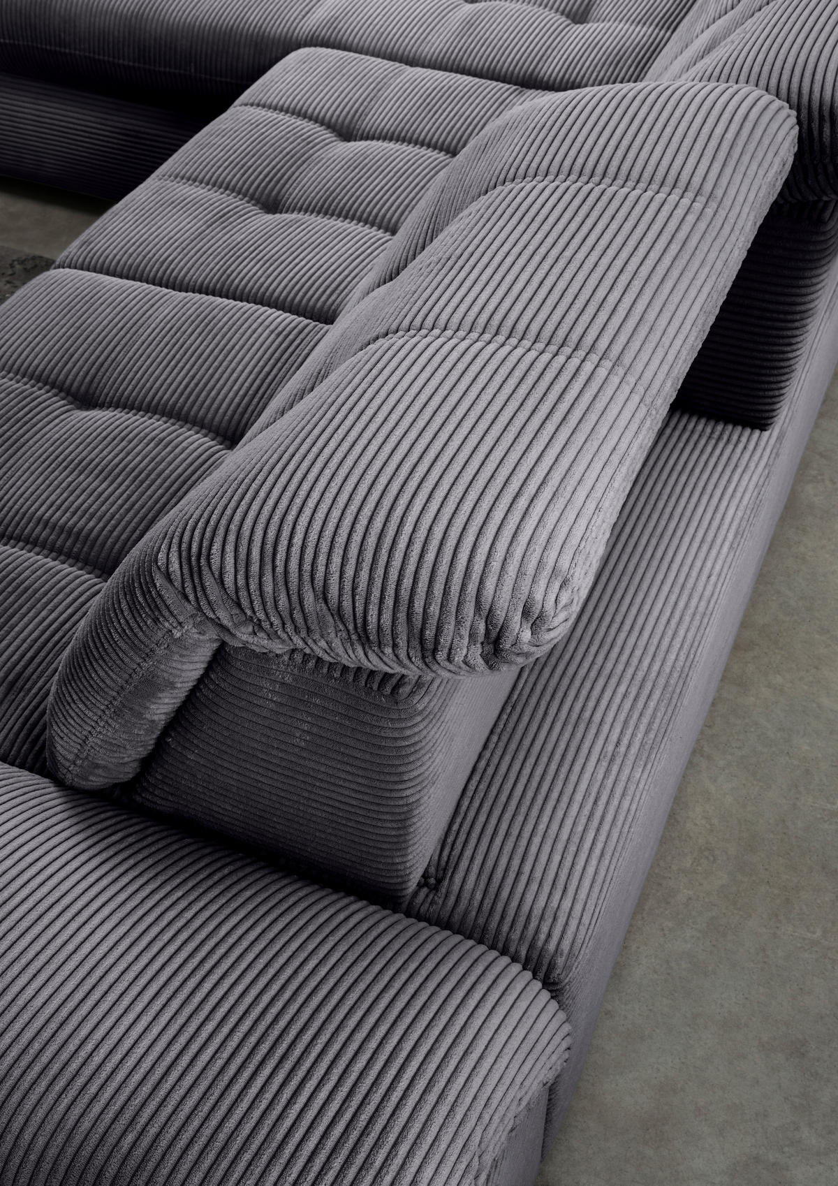 ECKSCHLAFSOFA in Cord Grau  - Schwarz/Grau, Modern, Textil/Metall (189/273cm) - Livetastic