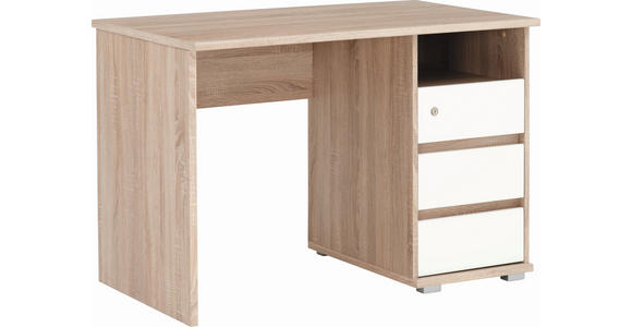 SCHREIBTISCH  Weiß, Sonoma Eiche  - Weiß/Sonoma Eiche, KONVENTIONELL, Holzwerkstoff (110/65/75cm) - Xora
