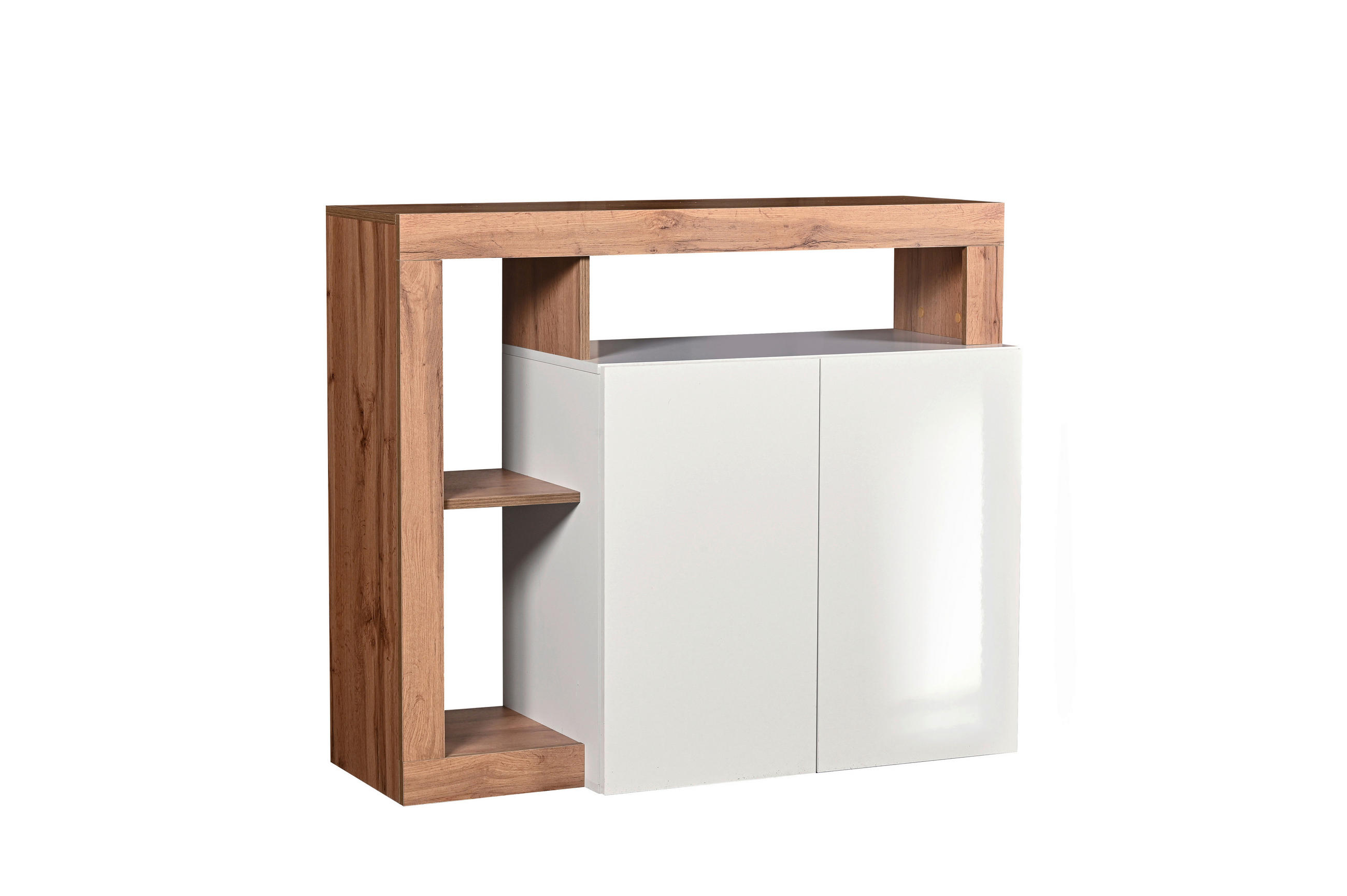 KOMODA   108/93/42 cm   hrast Wotan, bijela visoki sjaj  - bijela visoki sjaj/hrast Wotan, Basics, drvni materijal (108/93/42cm) - Ti'me