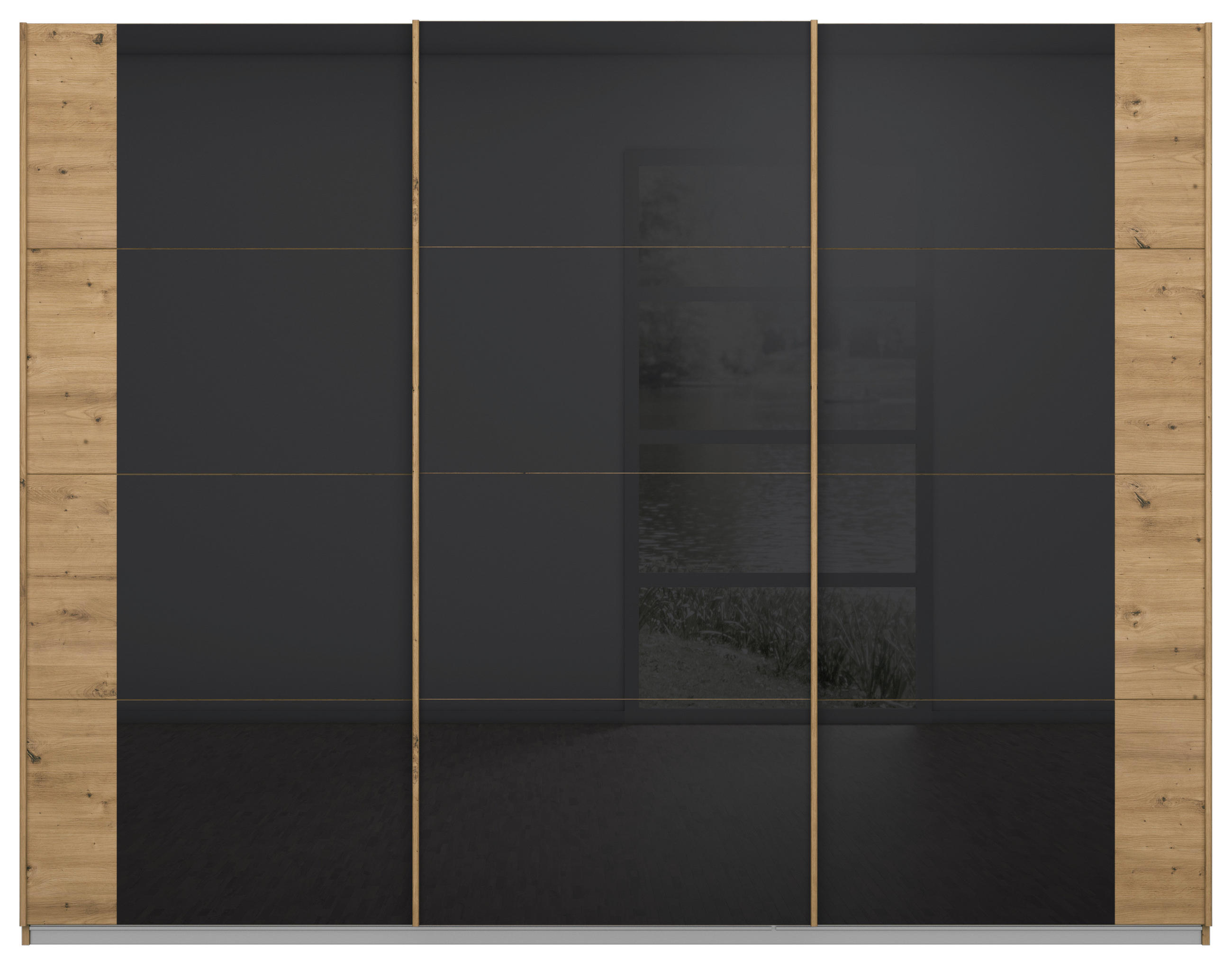 SCHWEBETÜRENSCHRANK in Eiche Artisan, Anthrazit - Anthrazit/Eiche Artisan, Modern, Glas/Holzwerkstoff (271/210/62cm) - Rauch Möbel