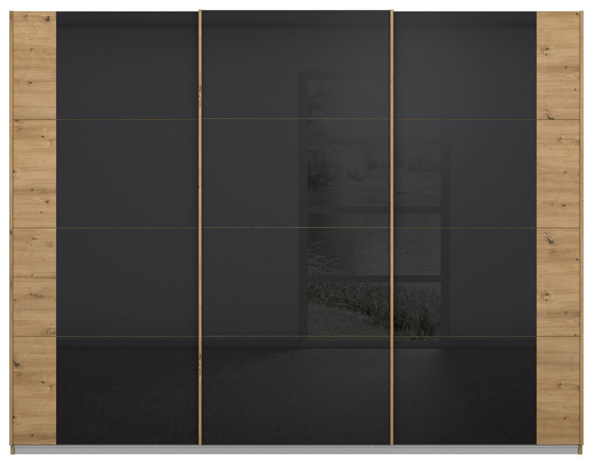 FÜGGESZTETT TOLÓAJTÓS SZEKRÉN antracit, Artisan tölgy  - Artisan tölgy/antracit, Modern, faalapú anyag/Üveg (271/210/62cm) - Xora