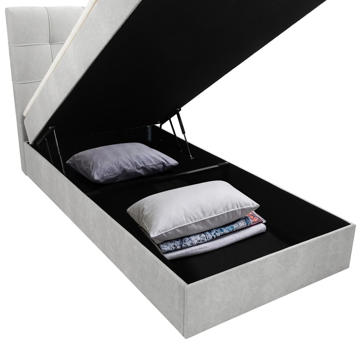 BOXBETT 100/200 cm,  in Hellgrau, Matratze, gepolstertes Kopfteil, Bettkasten, Topper, H3 = fest  - Hellgrau/Schwarz, Basics, Kunststoff/Textil (100/200cm) - Chameo
